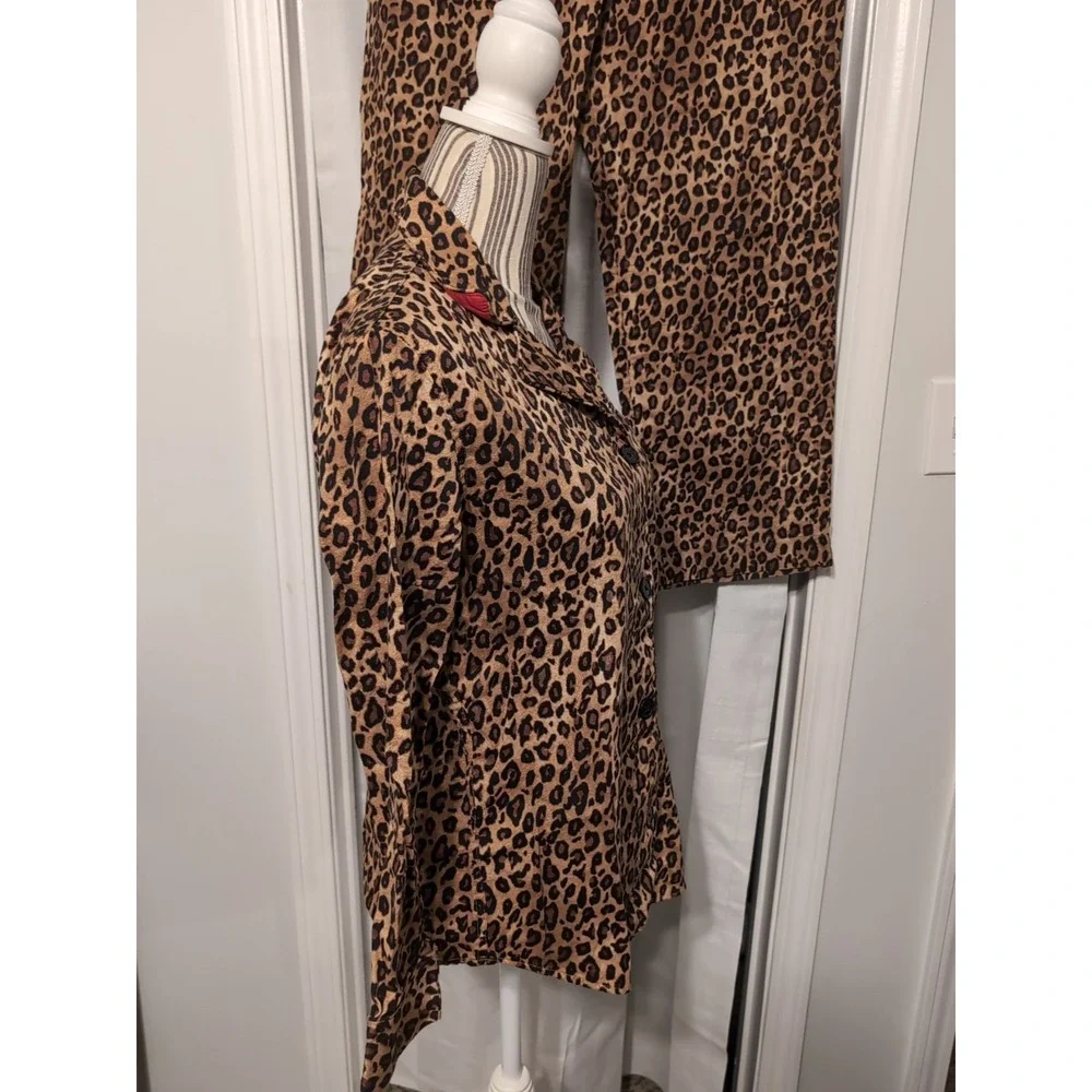 Lauren Ralph Lauren Womens Medium Leopard Print Monogram Pajama‎ Set